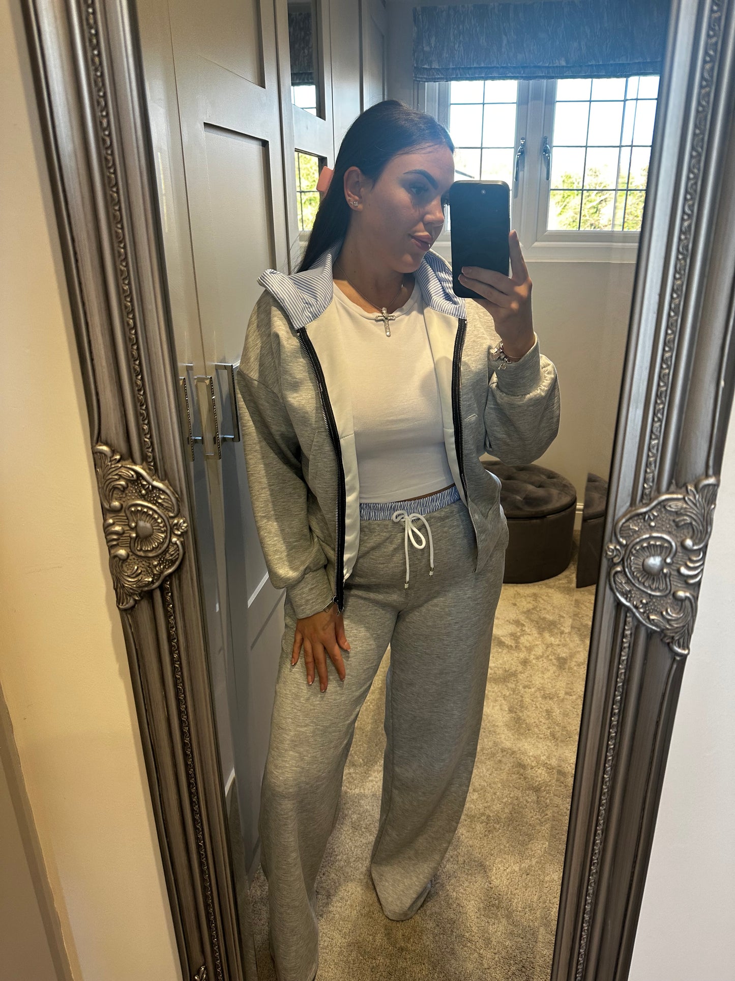 Grey Blue Striped Boxer Waistband Tracksuit