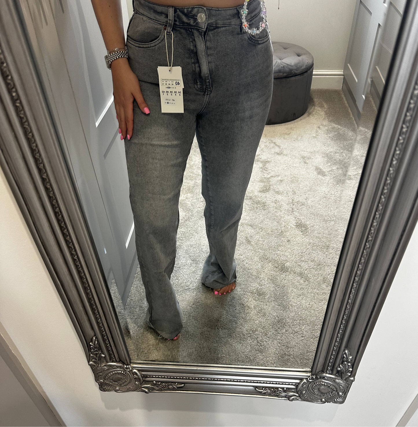 Viral Grey Raw Hem Jeans