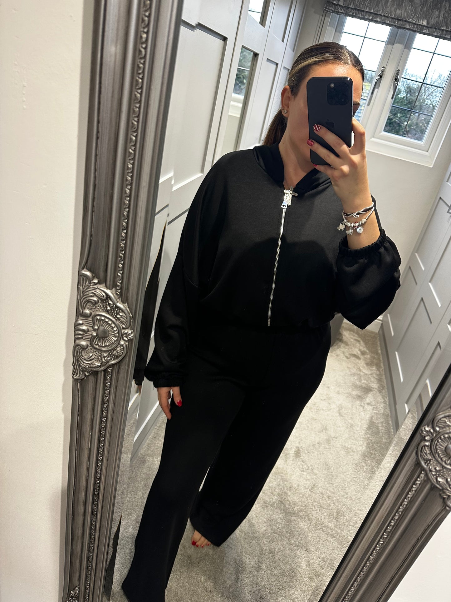 Black Zipped Hoodie Lounge Set