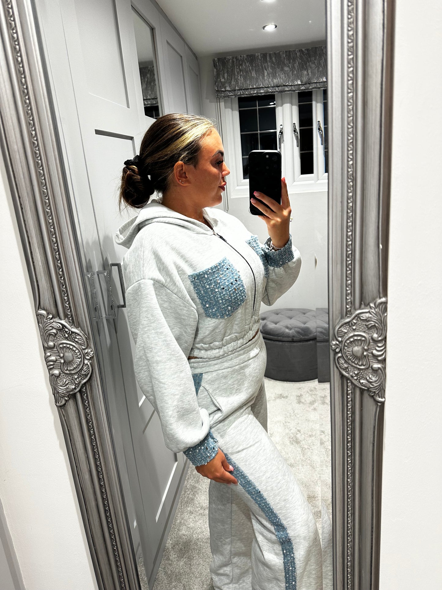 Grey Denim Patch Tracksuit