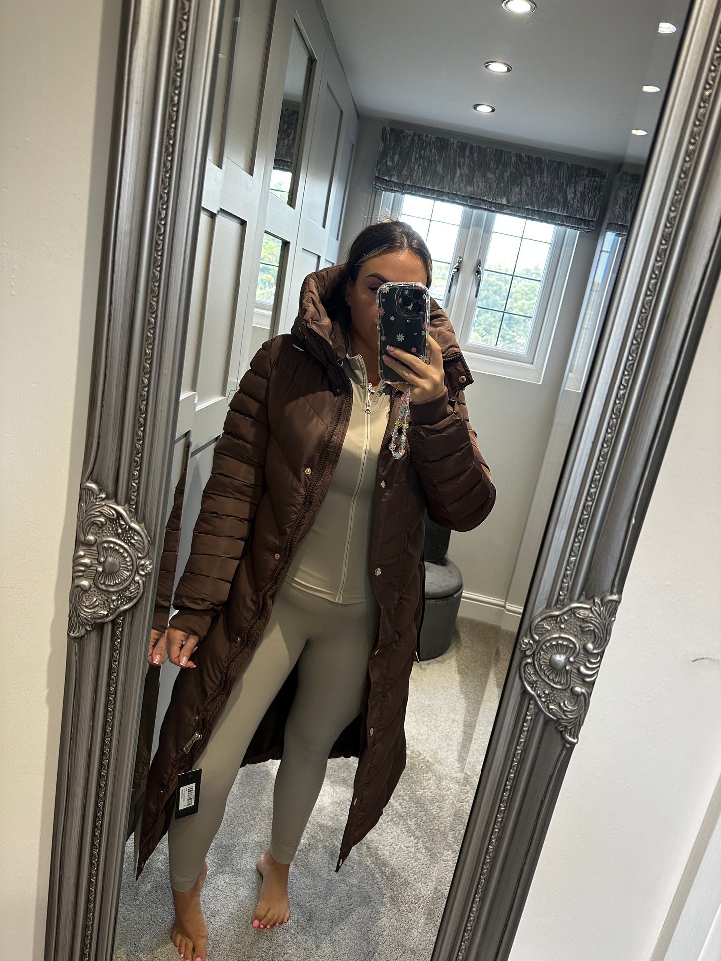 Chocolate Long Puffa Coat