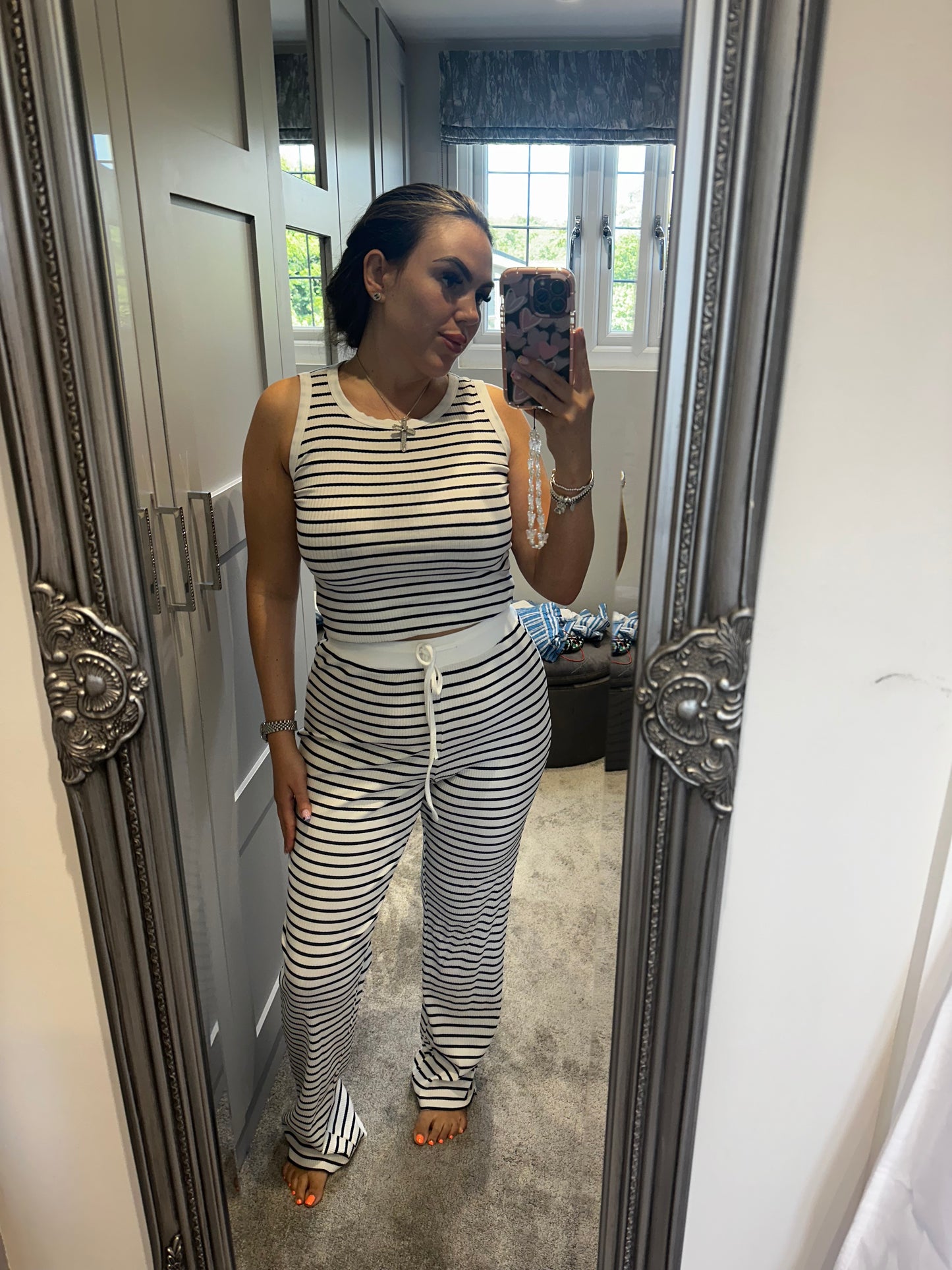 White & Navy Striped Co-Ord