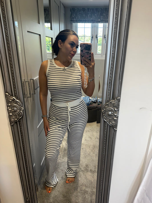 White & Navy Striped Co-Ord