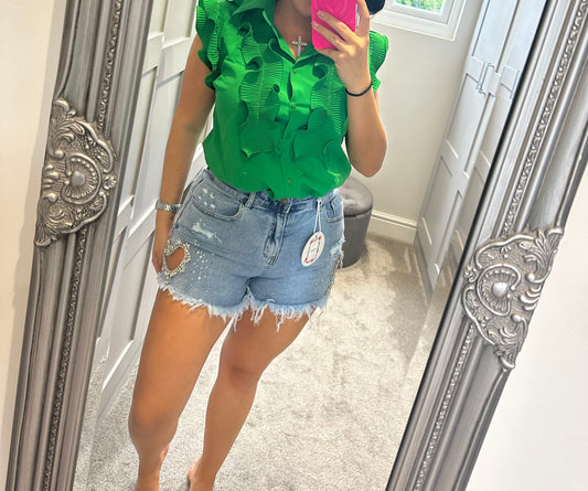 Green Frill Blouse