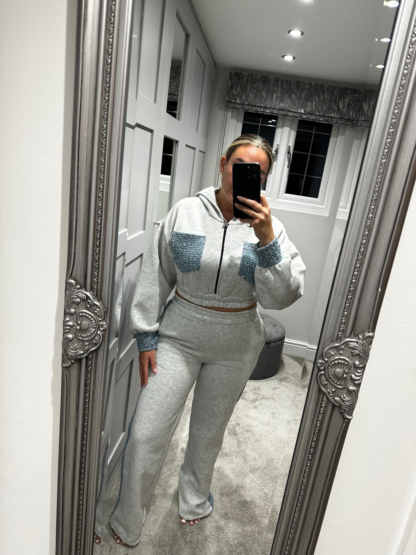 Grey Denim Patch Tracksuit