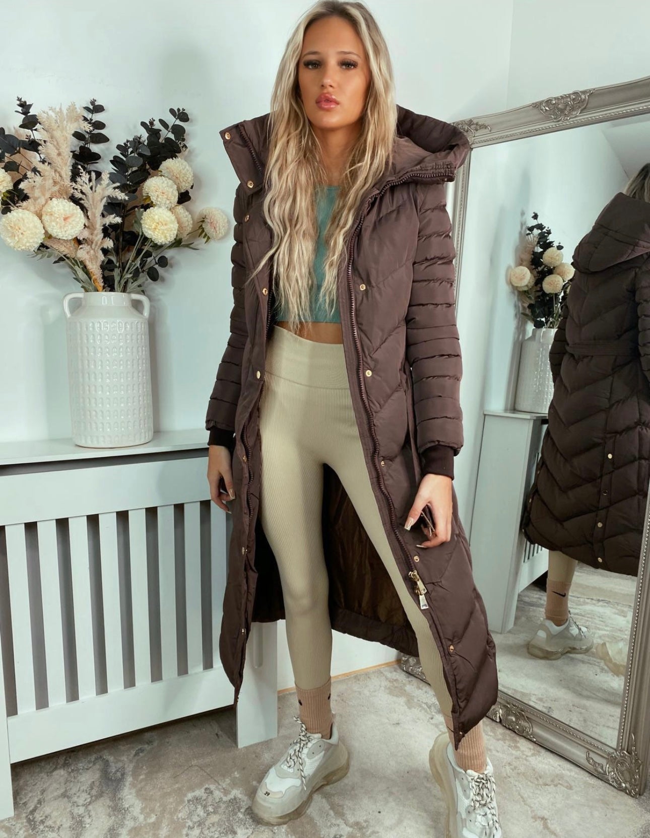 Chocolate Long Puffa Coat