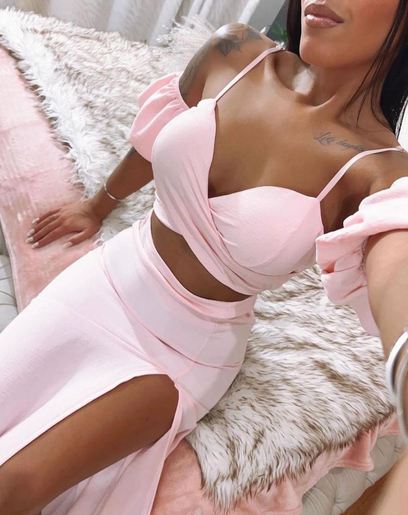 Pink Split Maxi Skirt Co-Ord