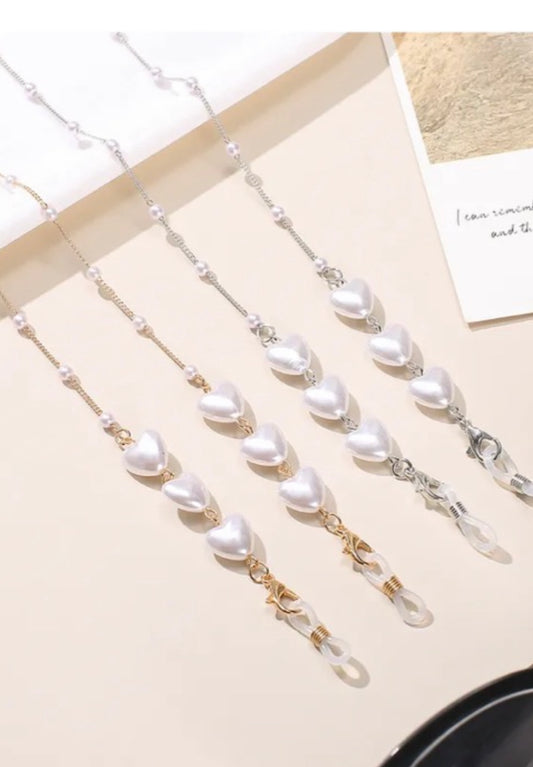 Faux Pearl Heart Glasses Chain