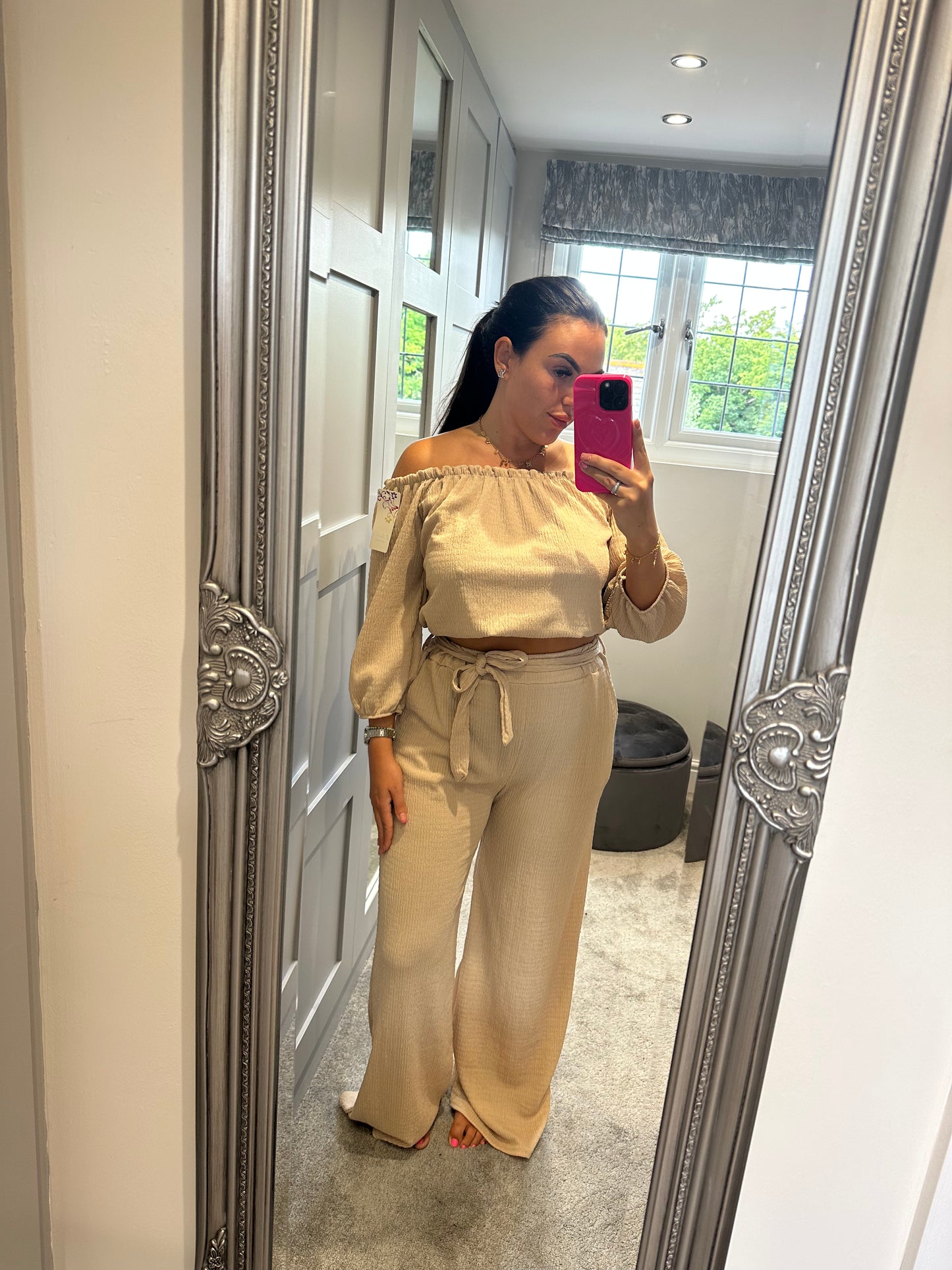 Cheesecloth Off Shoulder Trouser Co-Ord